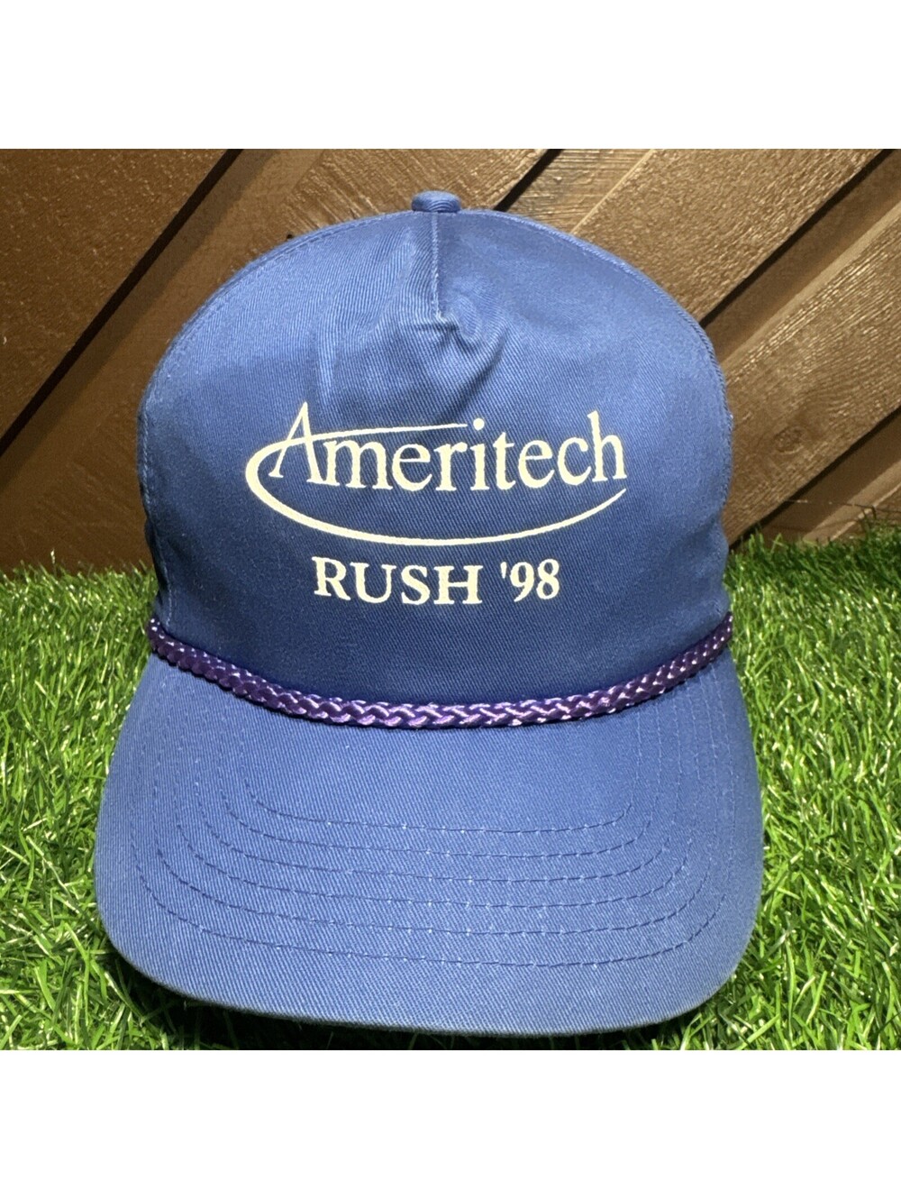 Vtg 90s Ameritech Rush 98 Hat Tech Promo Rope Snapback Cap Blue